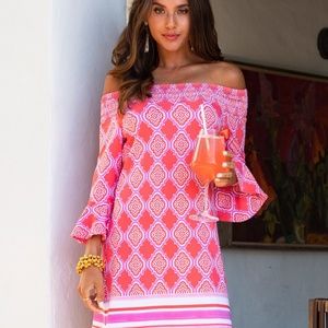 Cabana Life Coral Geo Off the Shoulder Dress